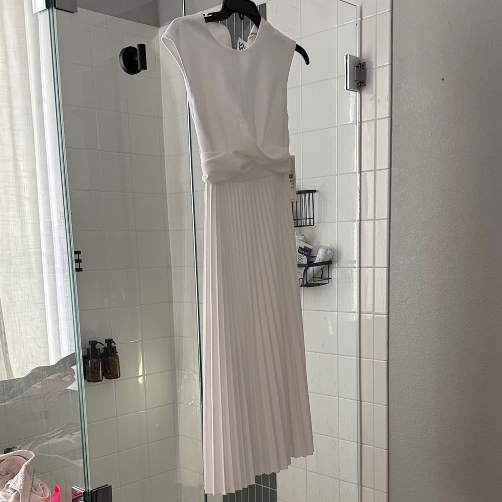 Calvin Klein White Pleated Midi Dress